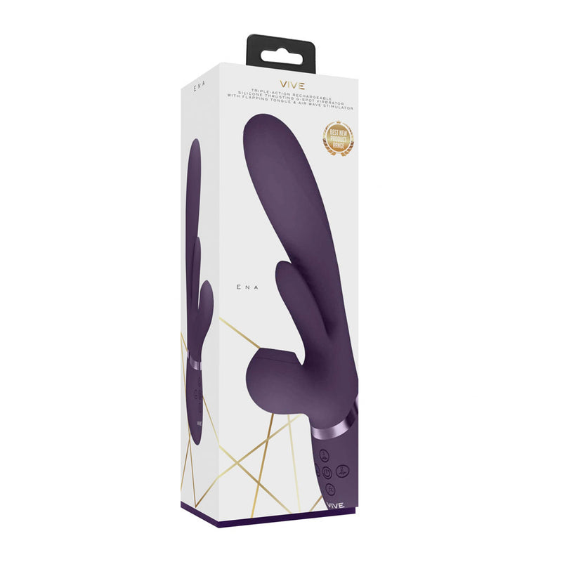 VIVE Ena - Purple - Purple 25 cm USB Rechargeable Thrusting Vibrator with Air Wave Stimulator
