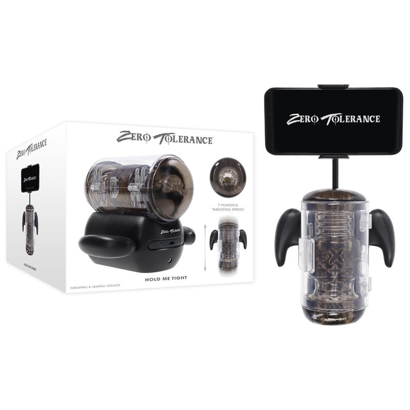 Zero Tolerance HOLD ME TIGHT - Black USB Rechargeable Vibrating Auto Stroker with Phone Holder